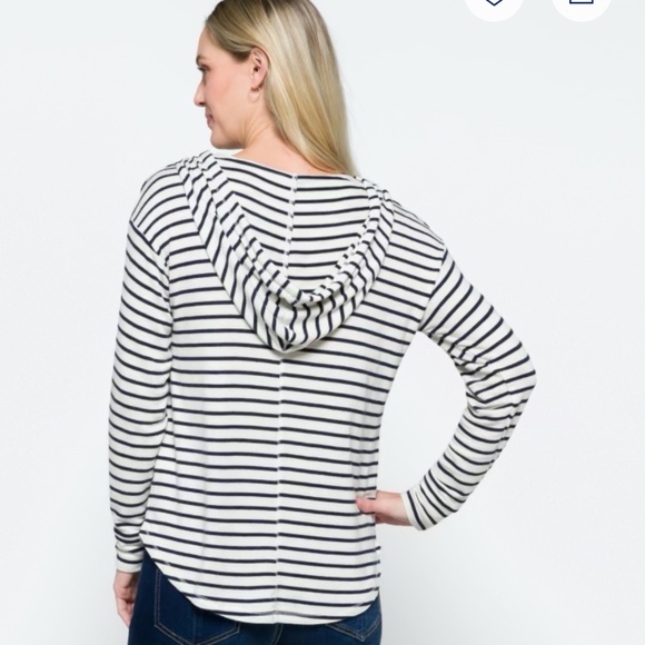 Women’s Hoodie Sweatshirt Top Jersey  Size M  Striped Lightweight - Picture 5 of 6